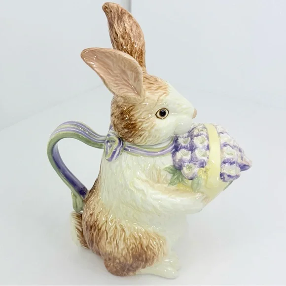 Longaburger Bunny Rabbit Lidded Spring Easter Collectible Ceramic Pitcher - Picture 2 of 16